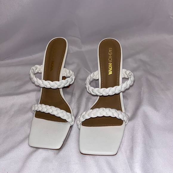 Fashion Nova Shoes - White braided heels size 9